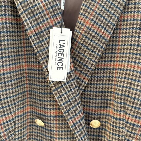 NWT L'Agence Aimee Double-Breasted Boyfriend Blazer Almond Houndstooth 8 - Picture 5 of 8